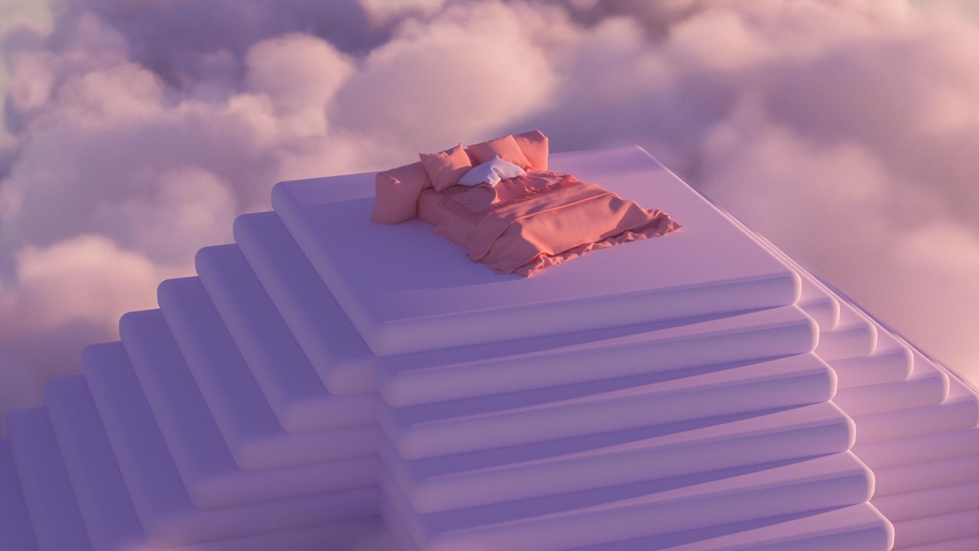 Traumbett auf Pyramide in Wolken