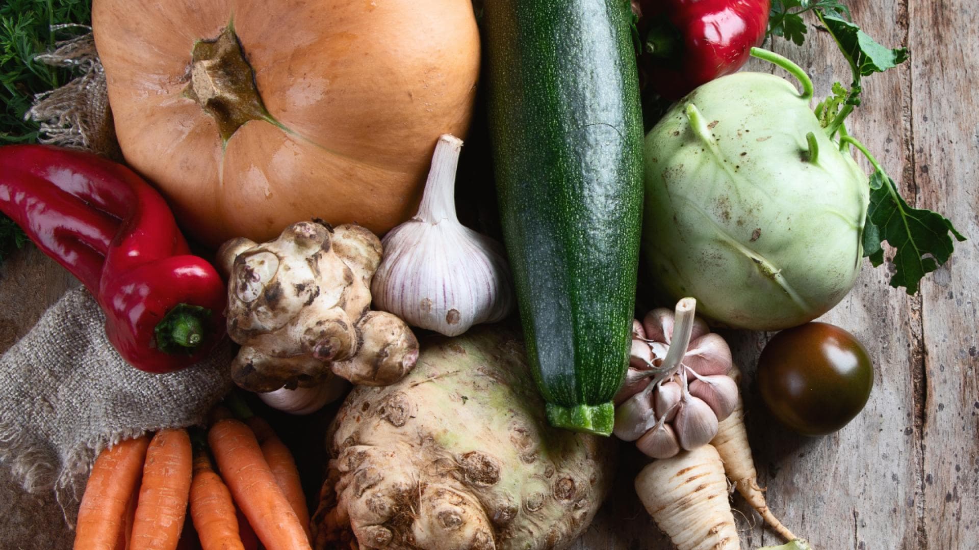 Kürbis, Paprika, Knoblauch, Sellerie, Möhren