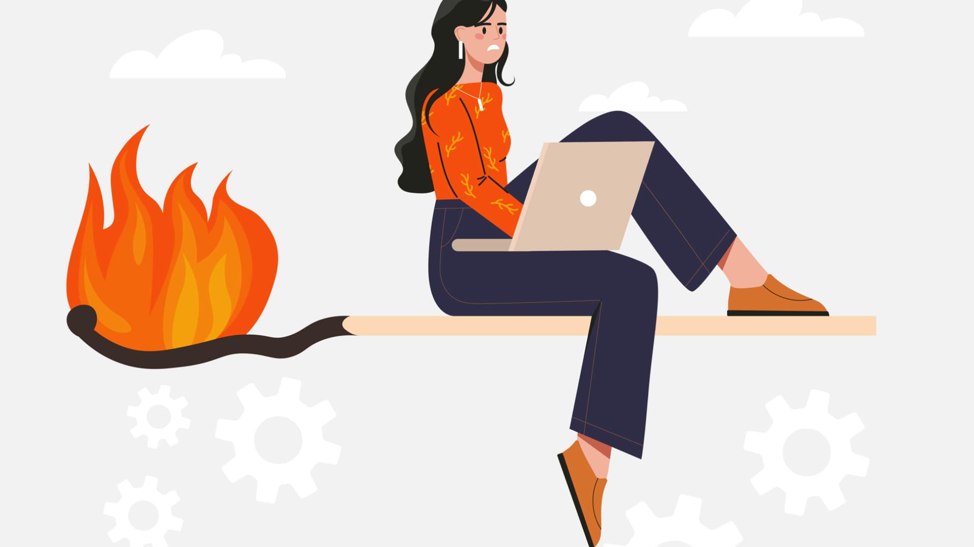 Wer unter starken Symptomen von Burnout leidet, erhält mit großer Sicherheit eine Krankschreibung. Grafik einer Frau mit Burnout