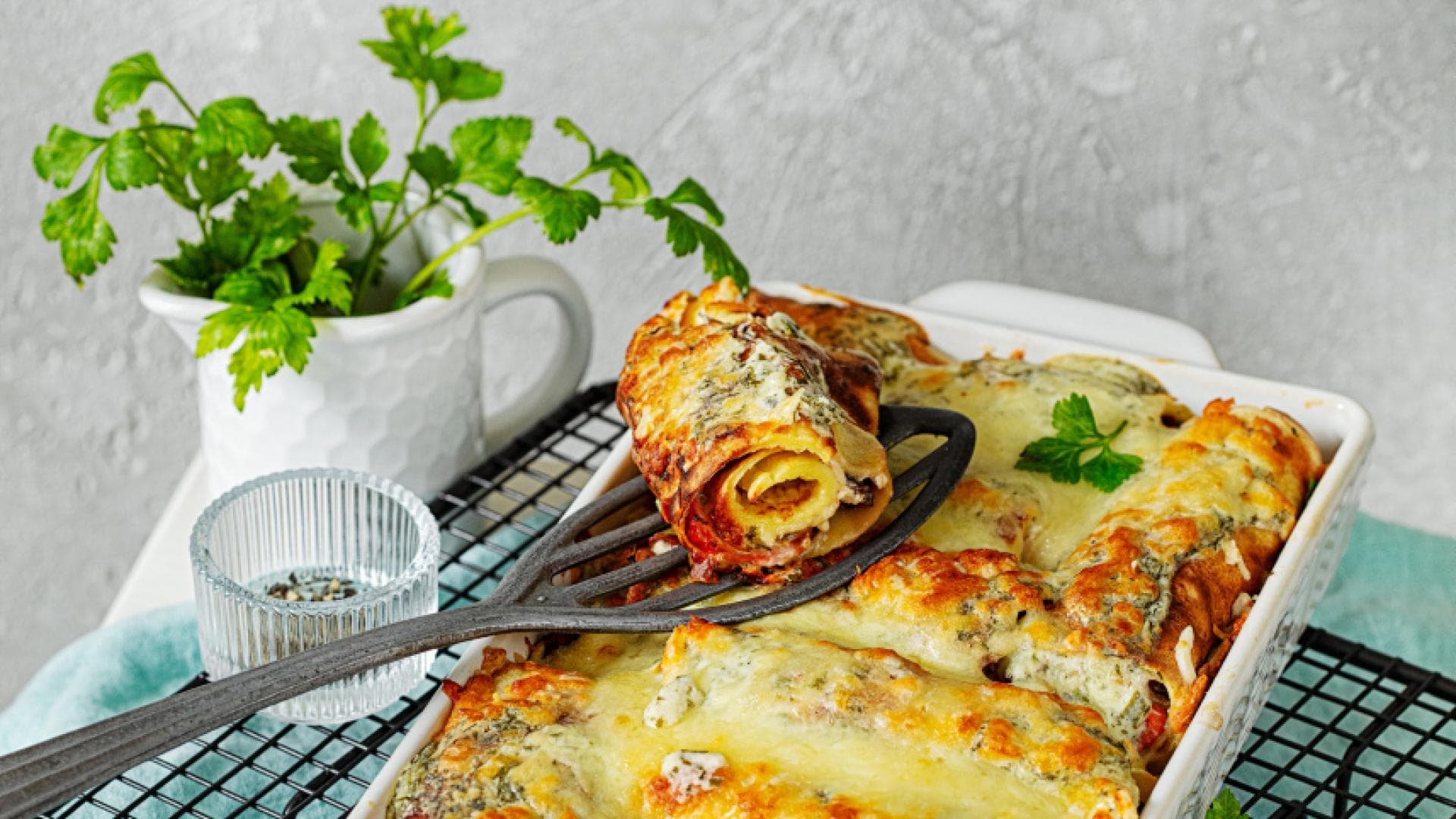 Pfannkuchen mit Lachs al forno