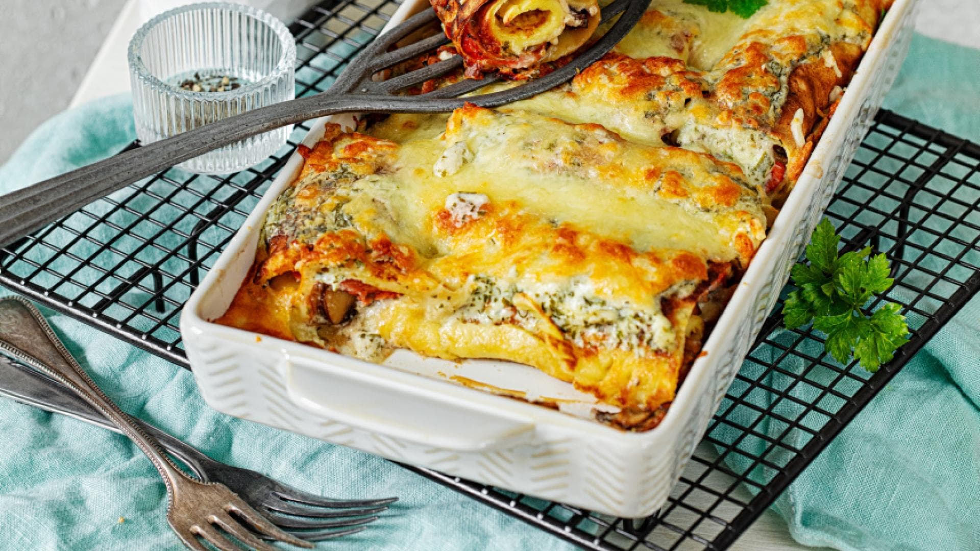 Pfannkuchen mit Lachs al forno