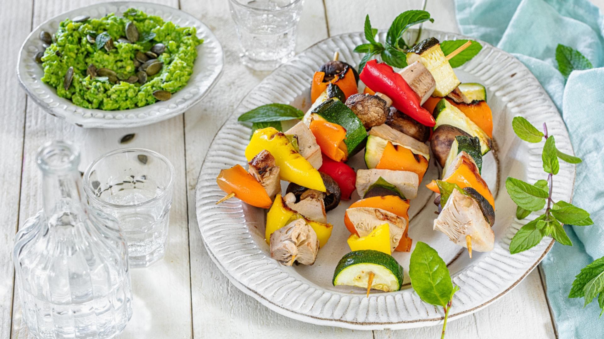 Jackfrucht-Zucchini-Spiess