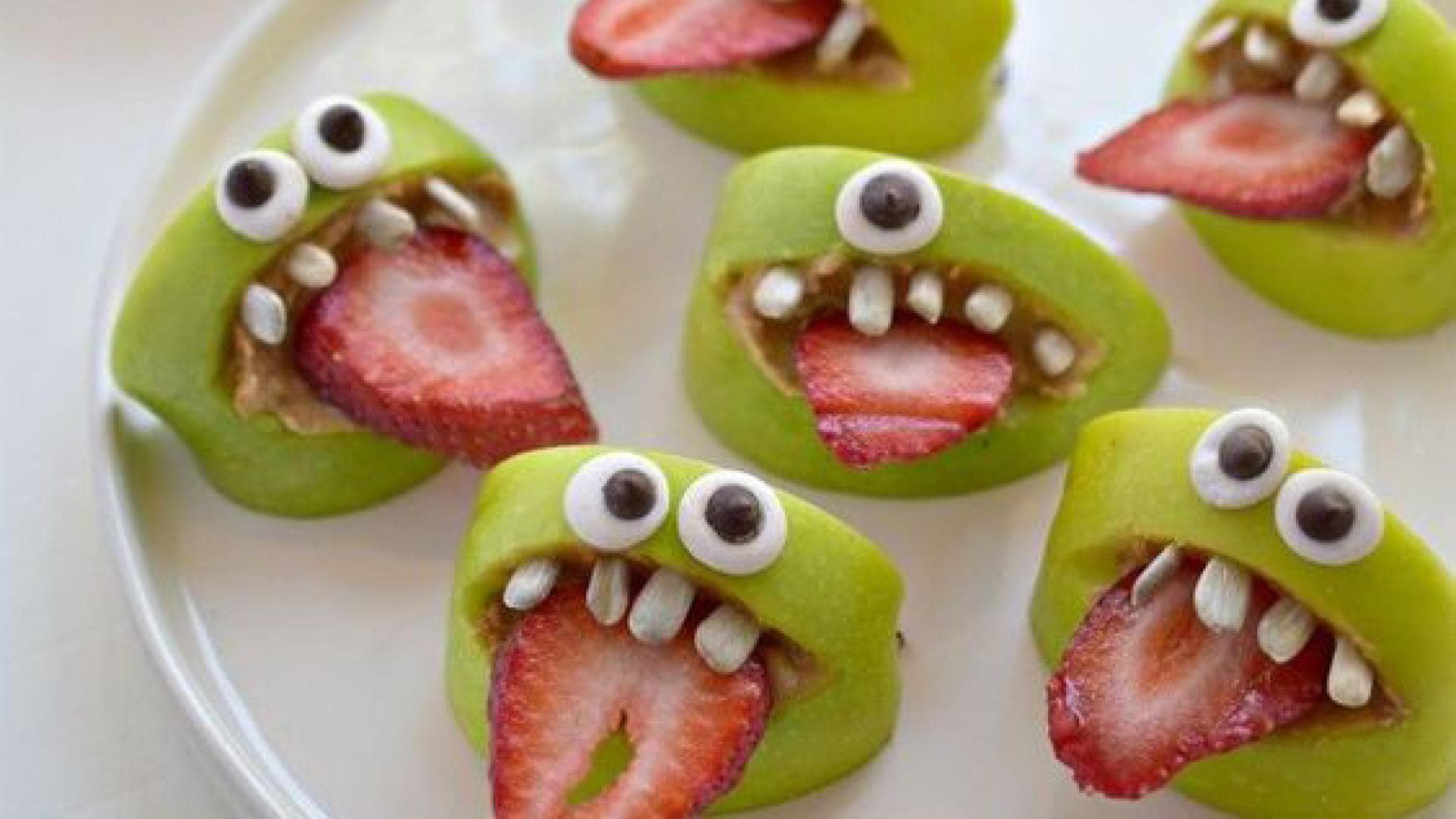 Apfel Erdbeere Halloween Monster Häppchen