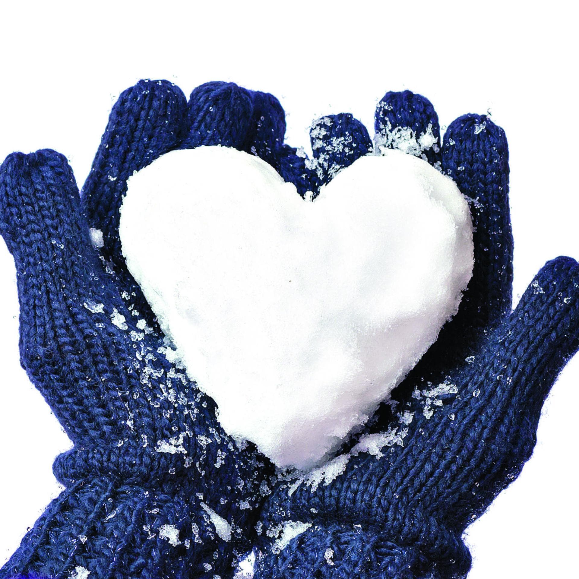 Ein Herz liegt in blauen Handschuhen Herz in einer Hand