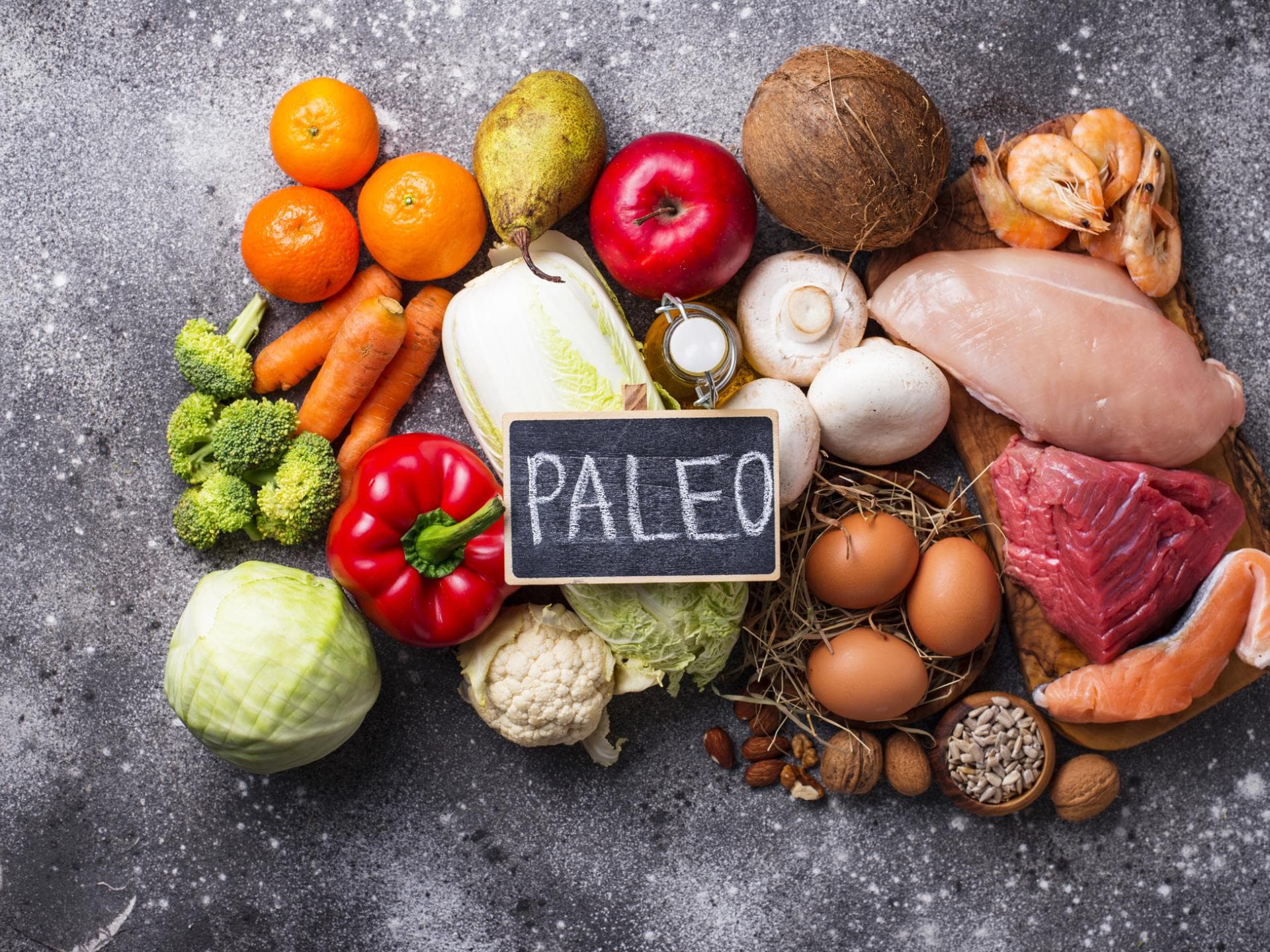 Gemüse Nüsse Fleisch Eier Fisch Paleo Diät