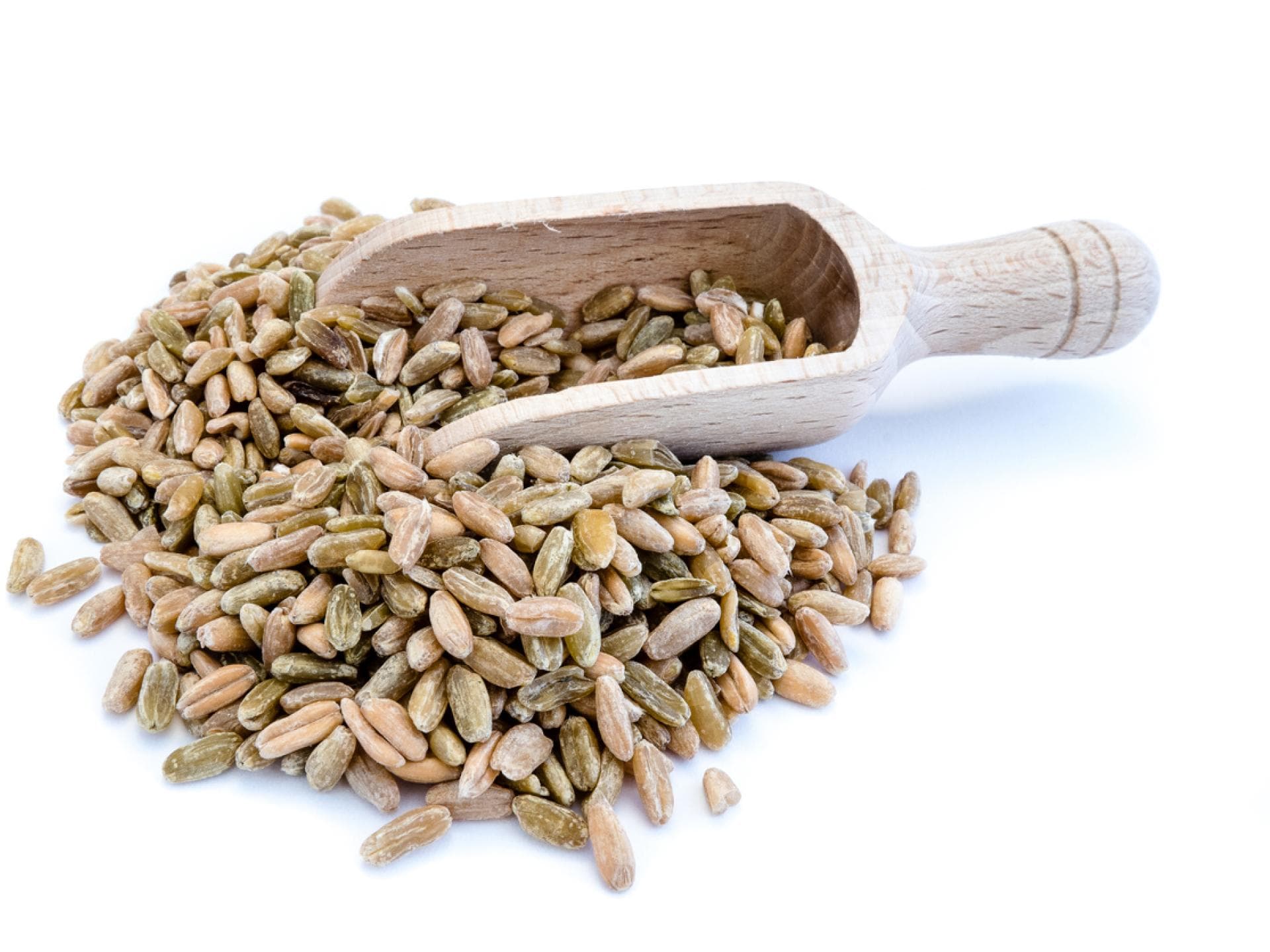 Grünkernkörner mit Holzaufnehmer