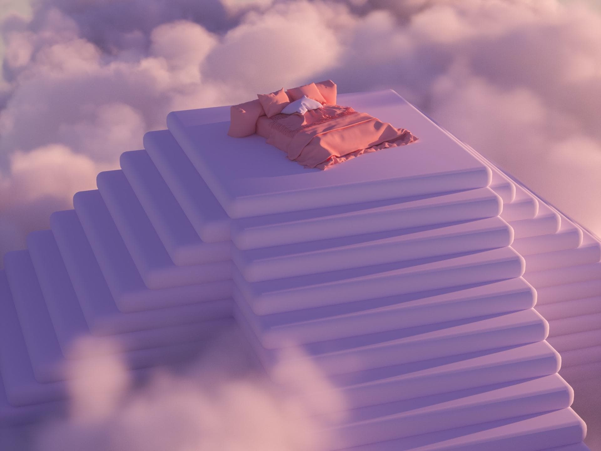 Traumbett auf Pyramide in Wolken