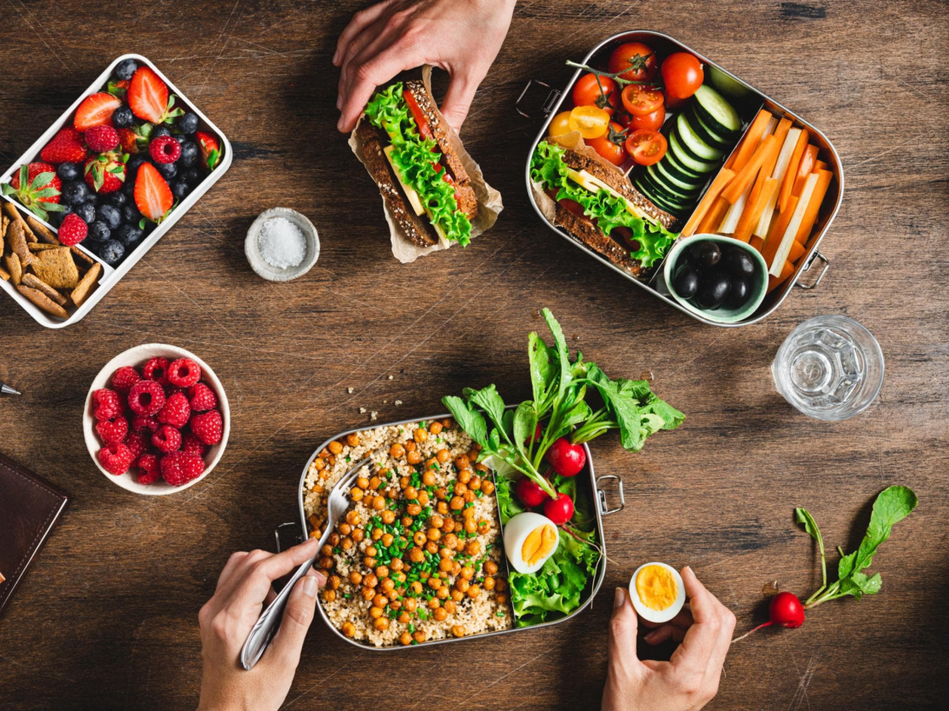 ausgewogene Mahlzeiten in Lunchboxen