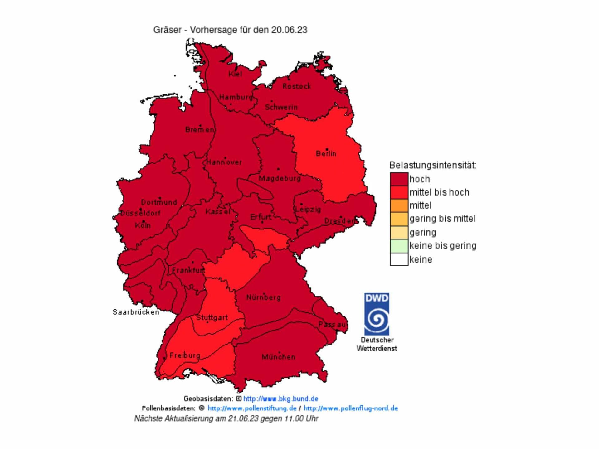 Pollenflug Index für Gräser