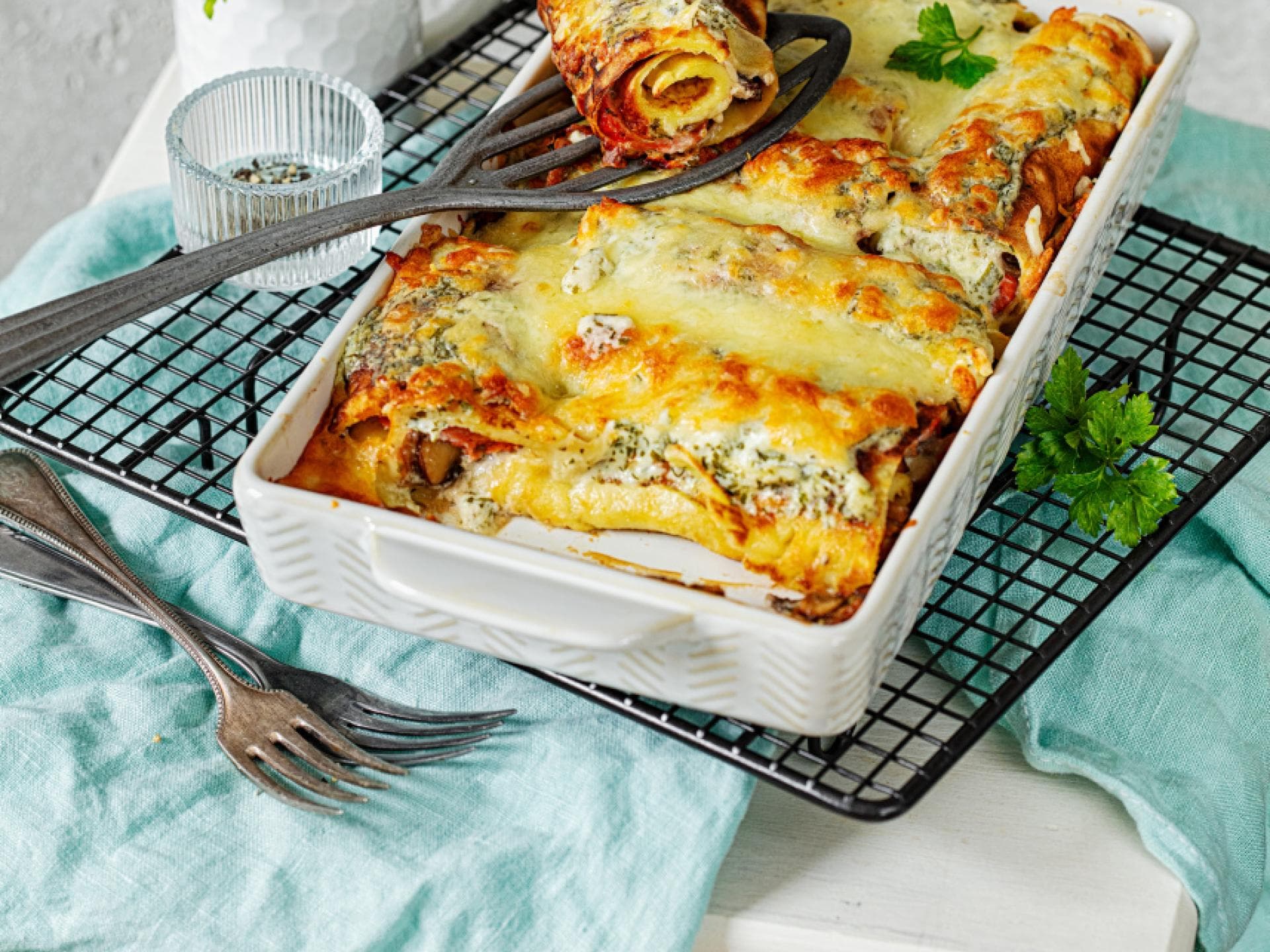 Pfannkuchen mit Lachs al forno