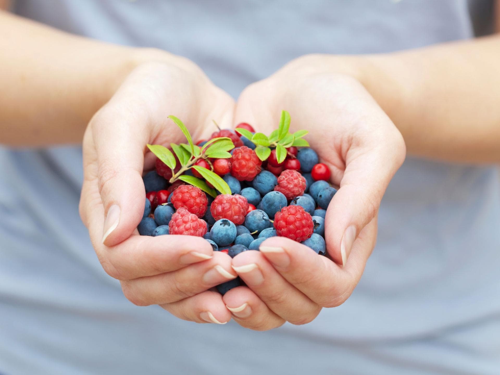 Frau hält Beeren in den Händen