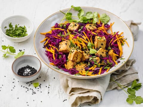 Asiatische Rotkohl-Pfanne mit Tofu