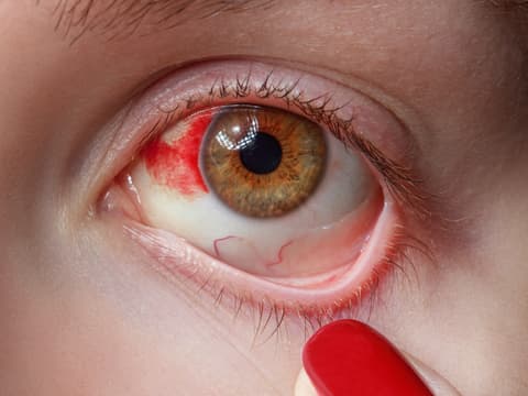 Rotes Auge einer Frau