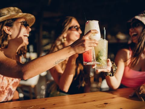 Freunde feiern mit alkoholischen Getränken