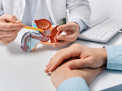 Der Arzt befragt bei einem Verdacht auf Prostatakrebs nach Beschwerden und Risikofaktoren.