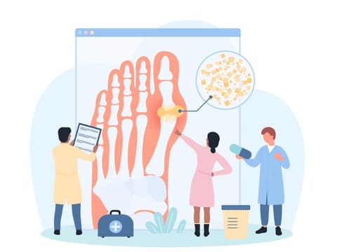Mediziner studieren medizinisches Fußdiagramm zur Diagnose