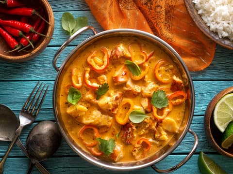 Rotes scharfes Curry in einem Topf