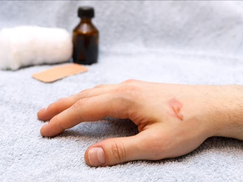 Hand mit Brandblase 