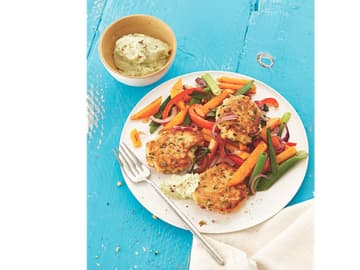 Ricotta-Kichererbsen-Bratlinge mit Avocadodip Ricotta-Kichererbsen-Bratlinge mit Avocadodip