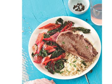 Roter Mangold mit Steak Roter Mangold mit Steak