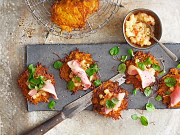 Süßkartoffelpuffer_mit_geräucherter_Entenbrust Süßkartoffelpuffer mit geräucherter Entenbrust