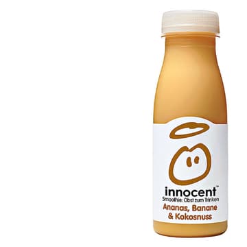 „Ananas, Banane & Kokosnuss“, 250 ml für ca. 1,70 Euro, von Innocent „Ananas, Banane & Kokosnuss“, 250 ml für ca. 1,70 Euro, von Innocent